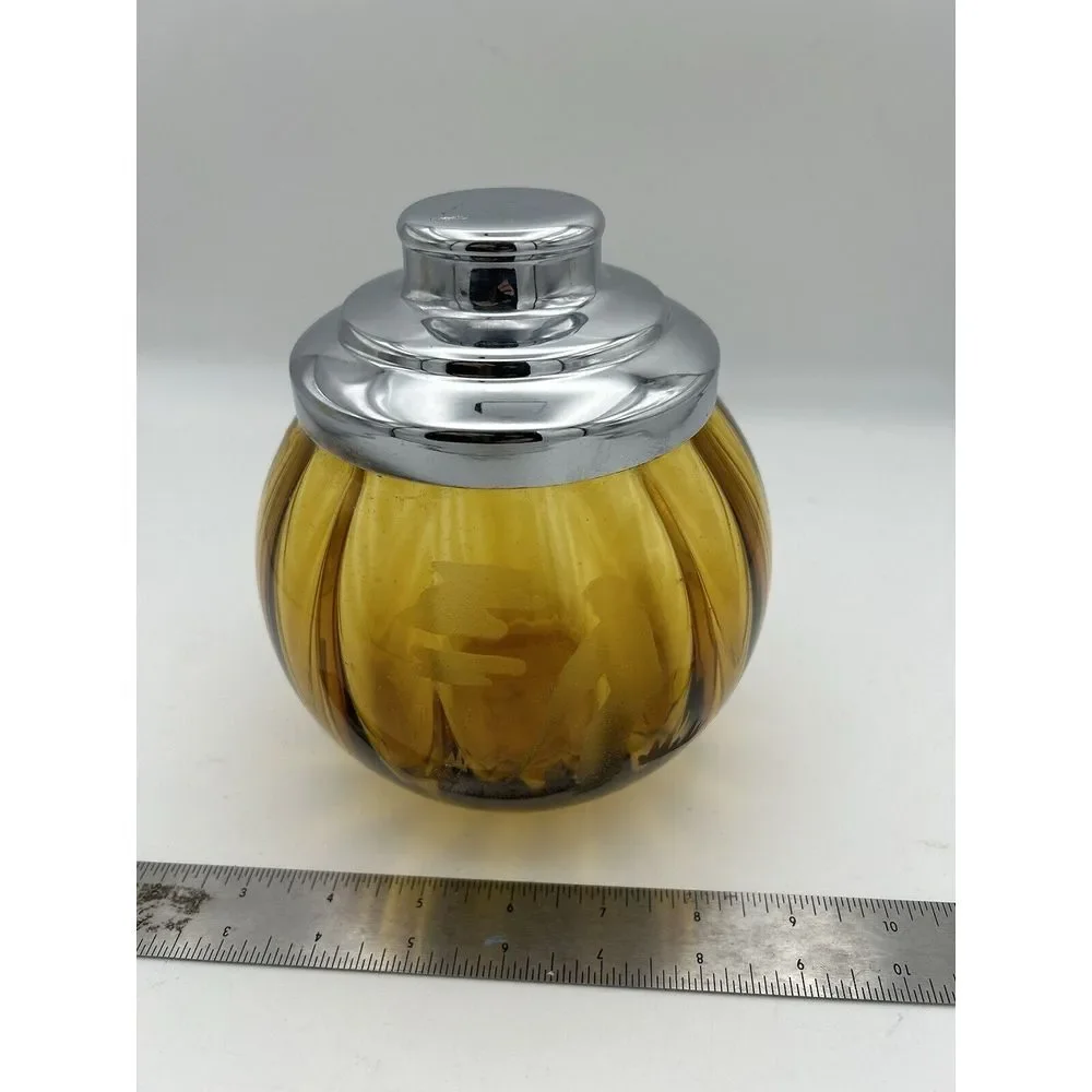 Apothecary Amber Glass Jar Canister Ribbed With Golfer Image‎